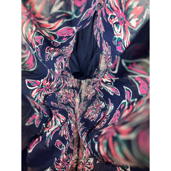 New Look Chiffon Long Sleeve Blue Floral Maxi Dress Size Medium Bohemian - Picture 6 of 10